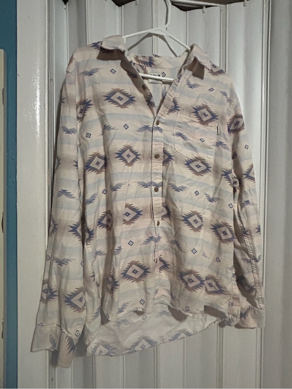 Hurley Women's Aztec Button-Down Shirt - Cream & Blue